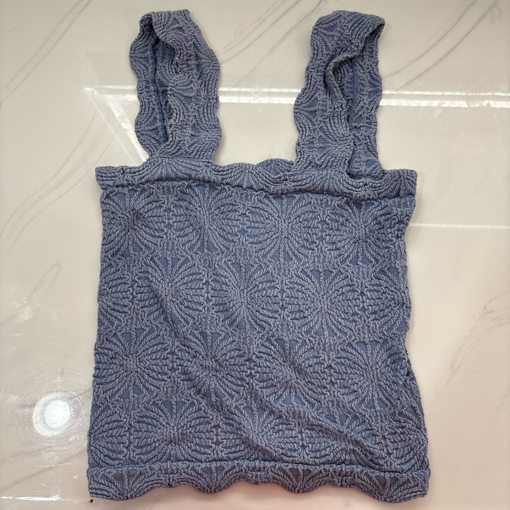 Textured Blue Sleeveless Top